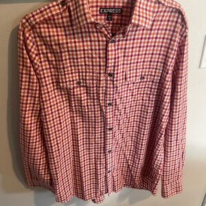 Express Men's Red and White Checkered Shirt‎ Size Medium